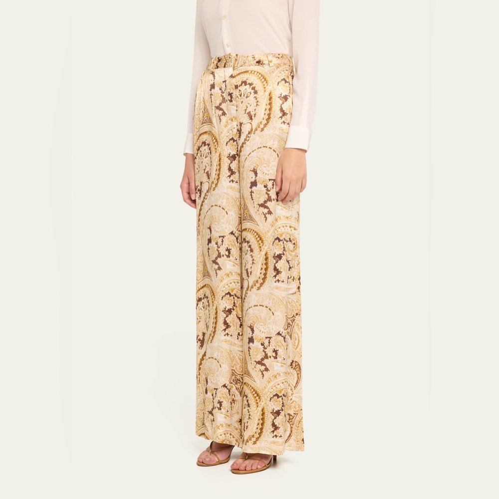 L'agence Pilar Paisley Wide-Leg Silk Pants